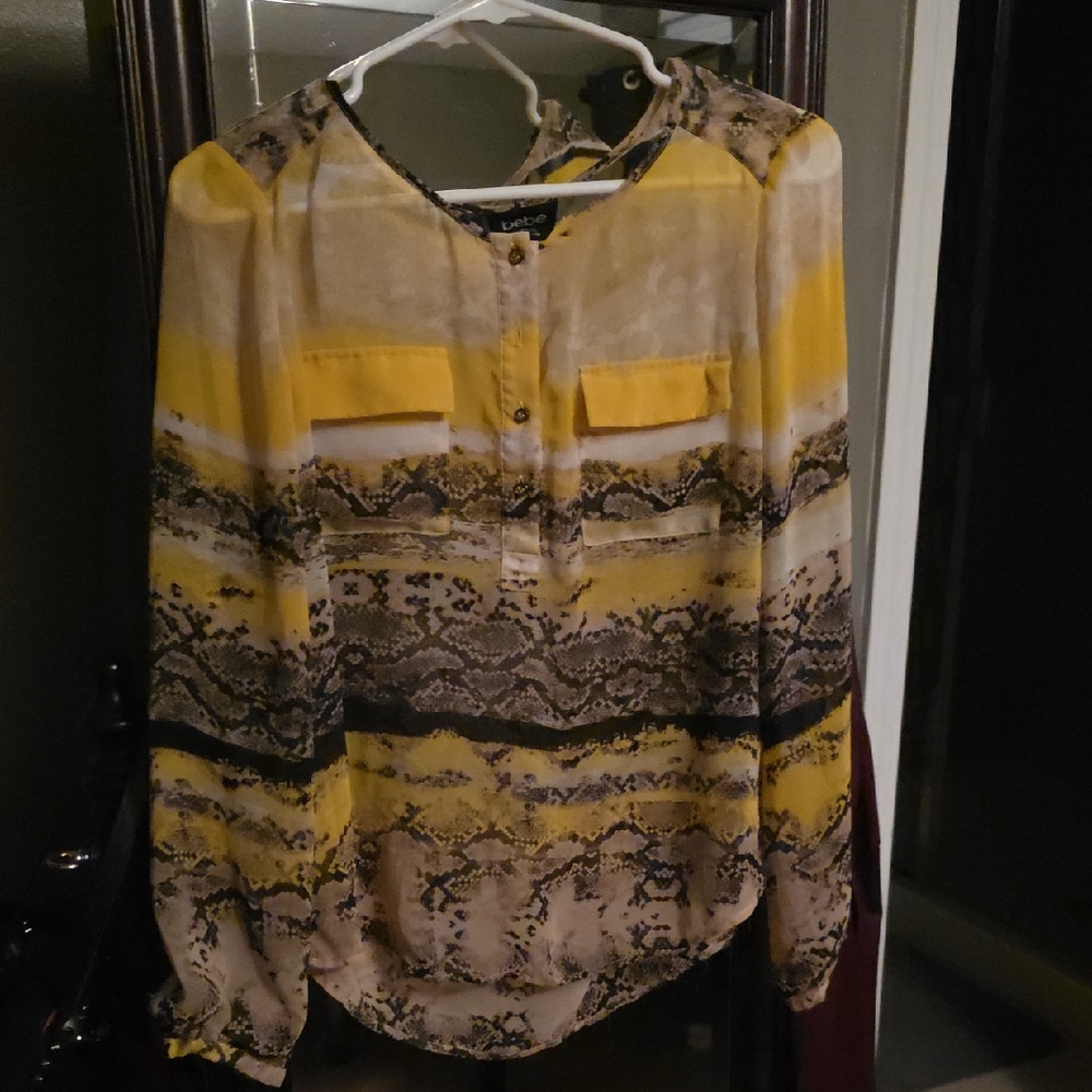 Bebe Yellow and Black Striped Blouse